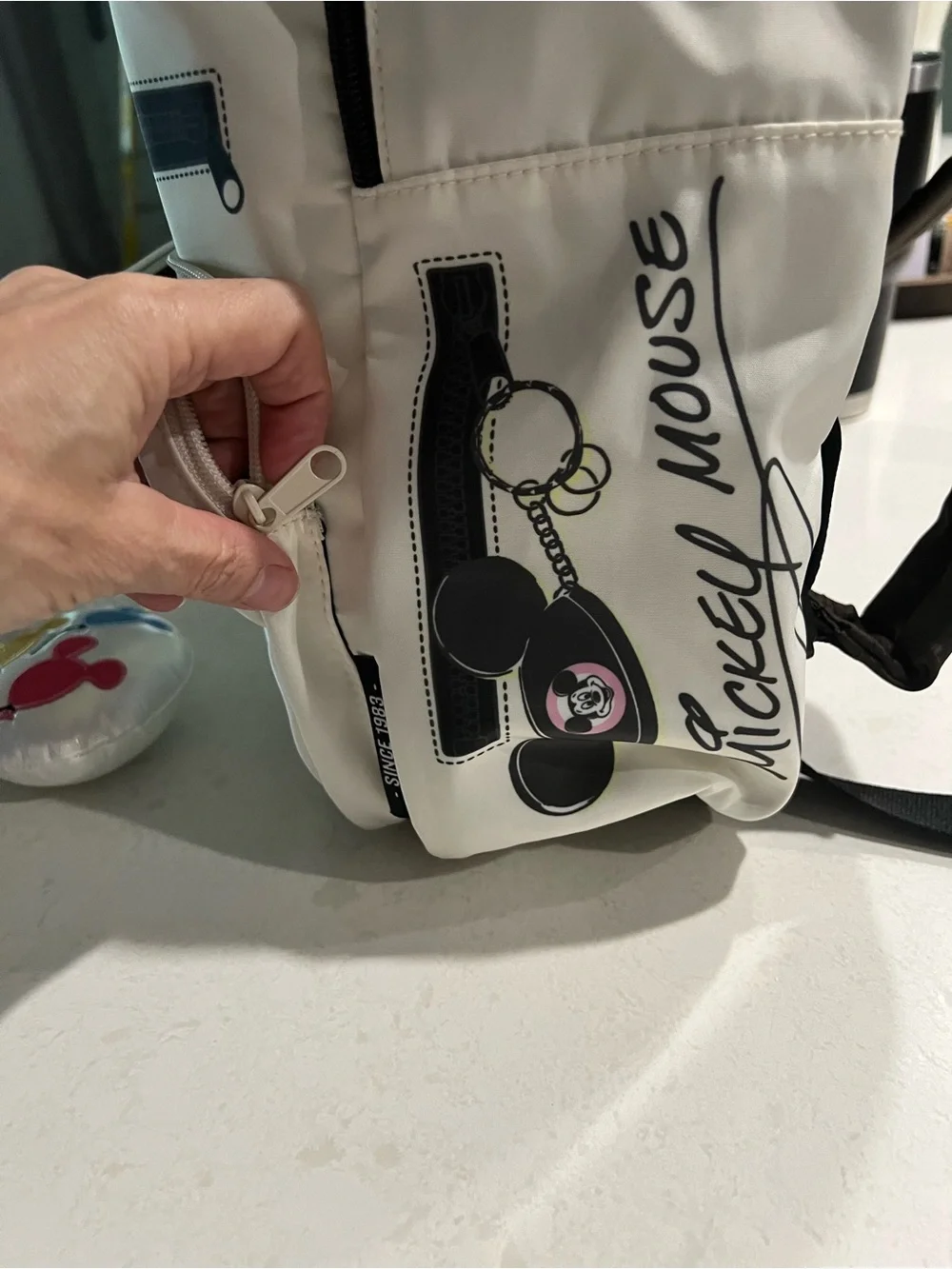 Disney White, Pink and Yellow Mickey Backpack with Charm Graphics